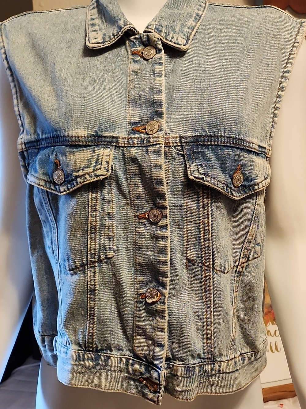 Ci Sono Light Wash Denim Sleeveless Crop Jacket